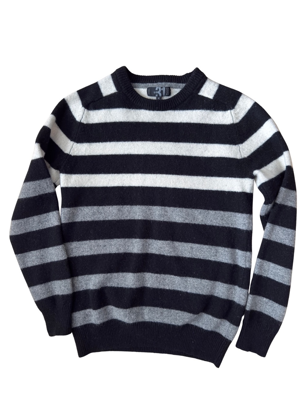 Le 31 Simons 100% Pure Wool Striped Crewneck Sweater M